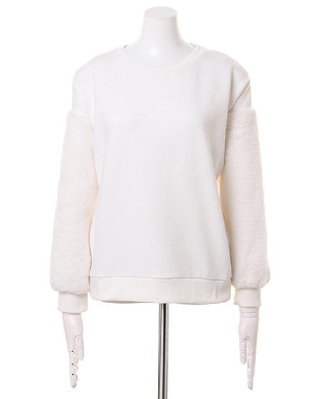 INGNI（イング） 袖ファー切替起毛裏毛プルオーバー＋コーデュロイ台形スカート／SET ｵﾌﾎﾜｲﾄ/A