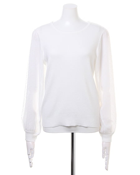 INGNI（イング） 袖ドットチュールニット＋サッシュ付ミディスカート／SET ｵﾌﾎﾜｲﾄ