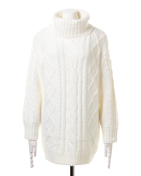 INGNI（イング） ケーブルオフタートルワンピース＋チェックストール／SET ｵﾌﾎﾜｲﾄ