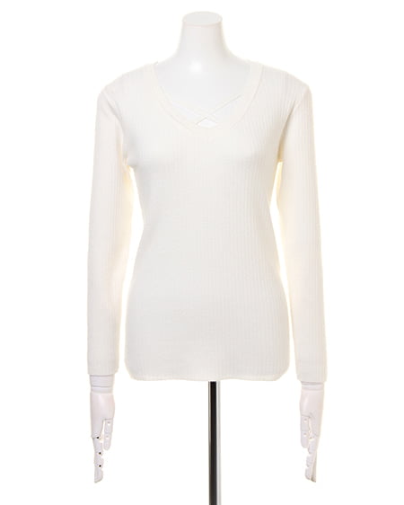 INGNI（イング） フロントクロスニット＋フェザーミドル丈カーデ／SET ｵﾌﾎﾜｲﾄ