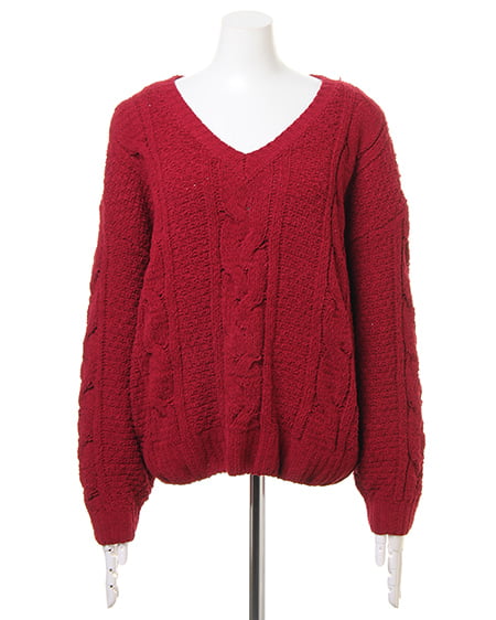 INGNI（イング） モールケーブルVネックニット＋ベルト付台形スカート／SET ﾎﾞﾙﾄﾞｰ/A