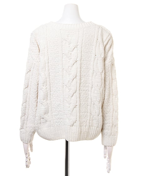 INGNI（イング） モールケーブルVネックニット＋ベルト付ガウチョパンツ／SET ｵﾌﾎﾜｲﾄ