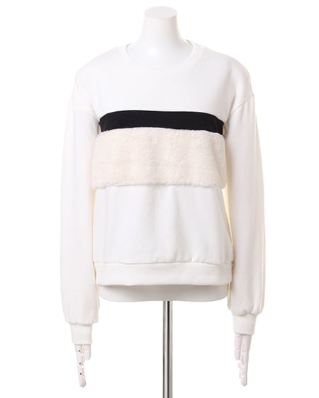 INGNI（イング） ファー切替裏毛トップス＋ベルト付ショートパンツA／SET ｵﾌﾎﾜｲﾄ