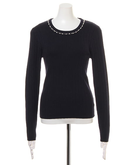 INGNI（イング） 装飾付ニット＋フェザーミドル丈カーデ／SET ｸﾛ