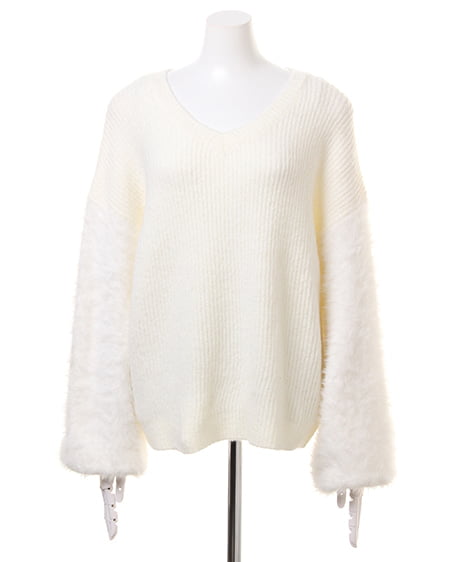 INGNI（イング） 袖フェザーニット＋ベルト付スカート／SET ｵﾌﾎﾜｲﾄ