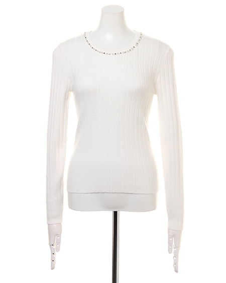 INGNI（イング） 装飾付ニット＋ベルト付台形スカート／SET ｵﾌﾎﾜｲﾄ