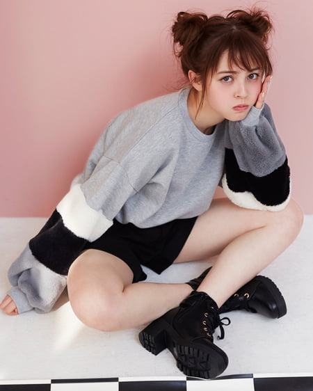 INGNI(イング) 袖ファーTOPS＋ベルト付フェイクウールパンツ／SET グレー/A