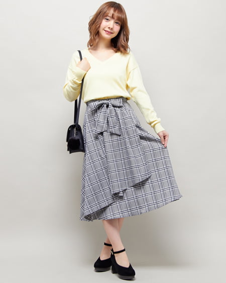 INGNI(イング) Vネックニット＋ラップスカート／SET イエロー