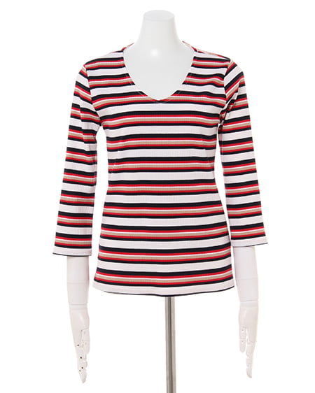 INGNI（イング） マルチボーダーTOPS＋ミディスカート／SET ｵﾌﾎﾜｲﾄ/ｱｶ