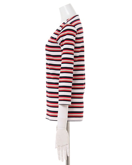 INGNI（イング） マルチボーダーTOPS＋ミディスカート／SET ｵﾌﾎﾜｲﾄ/ｱｶ