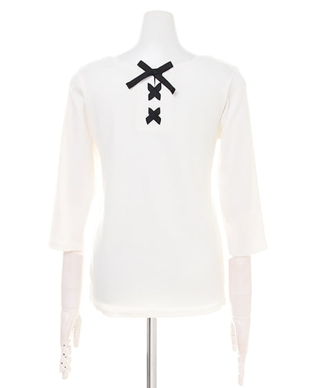 INGNI（イング） リブスカラップバックリボントップス＋レースブルゾン／SET ｵﾌﾎﾜｲﾄ