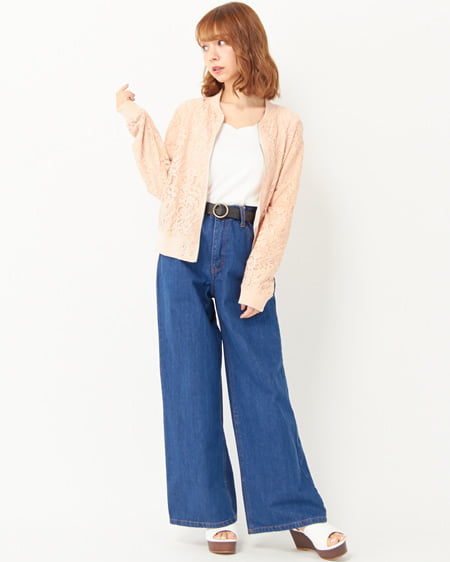 INGNI(イング) リブスカラップバックリボントップス＋レースブルゾン／SET オフホワイト