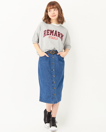 INGNI(イング) ロゴ半袖トップス＋ナロースカート／SET グレー