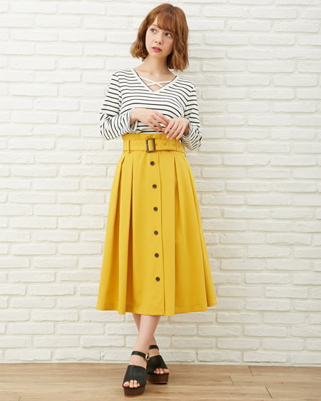 INGNI(イング) リブVネックトップス＋ミディスカート／SET ボーダー