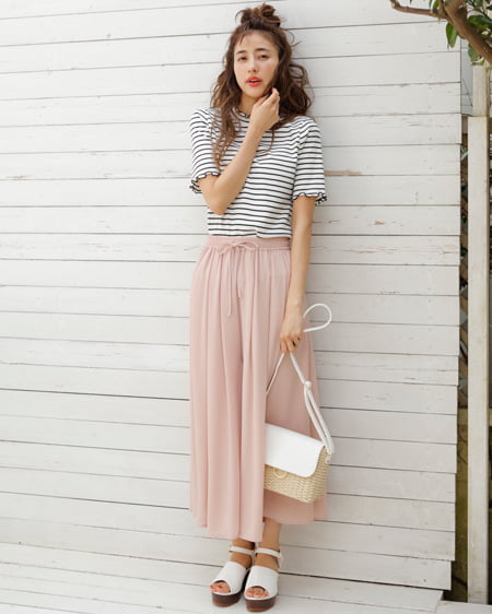 INGNI(イング) ハイネックメロートップス＋エアリースカンツ／SET ボーダー