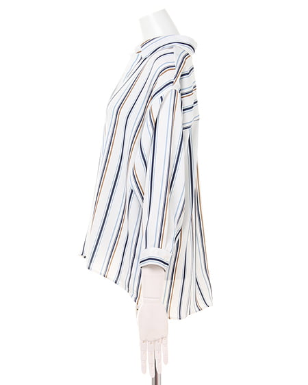 INGNI（イング） ストライプスキッパーシャツ＋ガウチョパンツ／SET ｵﾌﾎﾜｲﾄ/ｻｯｸｽ