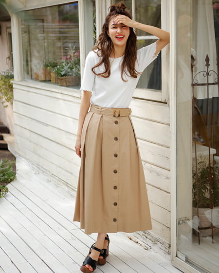 INGNI(イング) リブメロートップス＋チノマキシスカート／SET オフホワイト