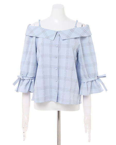 INGNI(イング) オフショルブラウス+台形スカート/SET サックス