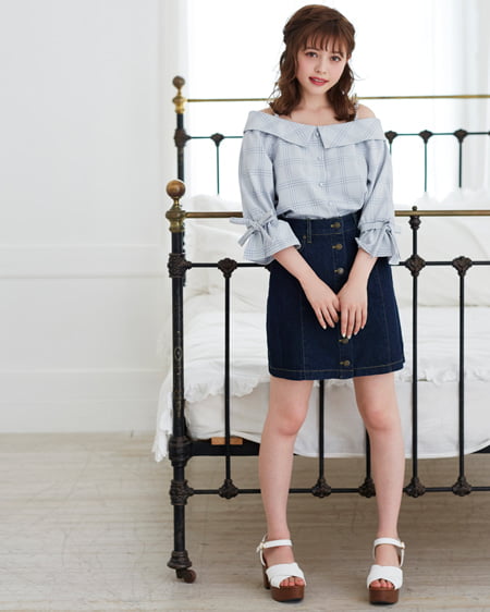 INGNI(イング) オフショルブラウス＋台形スカート／SET サックス