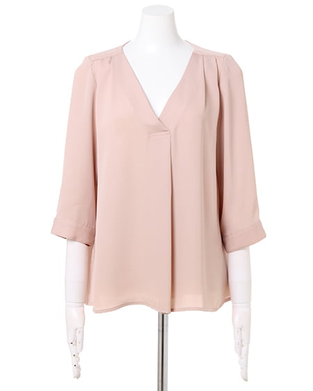 INGNI（イング） Vネックブラウス＋ミディスカート／SET ﾋﾟﾝｸﾍﾞｰｼﾞｭ/A