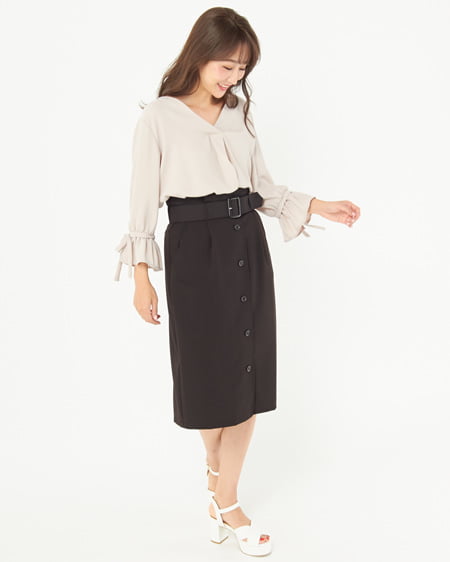 INGNI(イング) 袖リボンブラウス＋ナロースカート／SET グレージュ/A