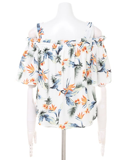 INGNI(イング) リーフ柄オフショル+台形スカート/SET オフホワイト