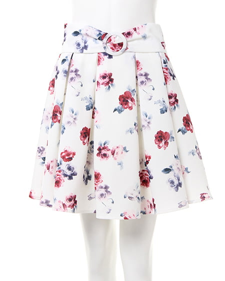 INGNI(イング) 袖割れトップス+花柄フレアスカート/SET クロ