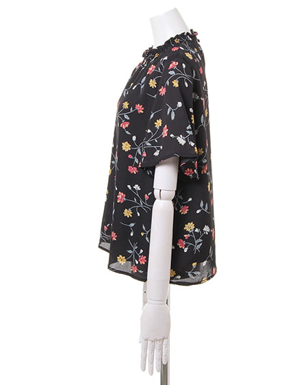 INGNI(イング) 花柄ハイネックトップス+デニムワイドパンツ/SET クロ