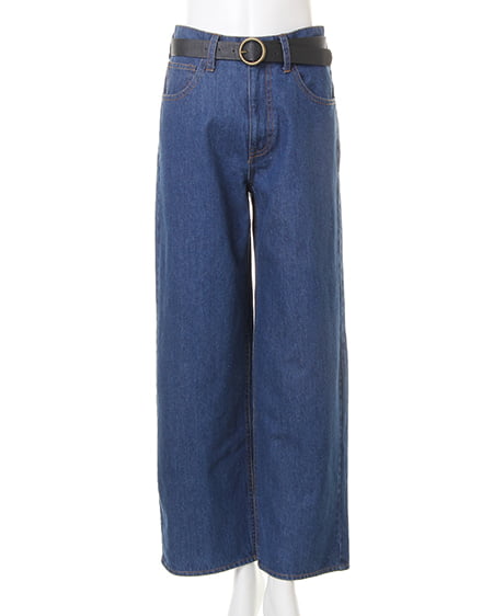 INGNI(イング) 花柄ハイネックトップス+デニムワイドパンツ/SET クロ