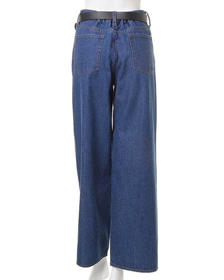 INGNI(イング) 花柄ハイネックトップス+デニムワイドパンツ/SET クロ