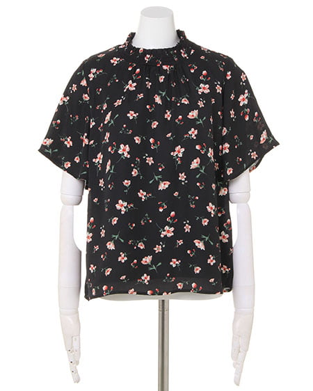 INGNI(イング) 花柄ハイネックトップス+ガウチョパンツ/SET クロ