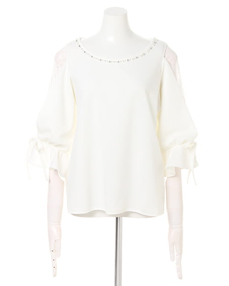 INGNI（イング） 袖割れ装飾付トップス＋花柄フレアスカート／SET ｵﾌﾎﾜｲﾄ