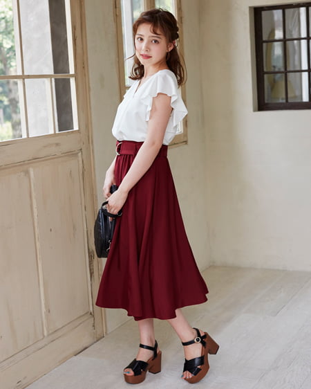 INGNI(イング) スキッパーシャツ＋ミディスカート／SET オフホワイト