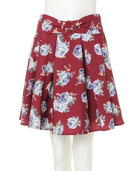 INGNI（イング） スカラップトップス＋花柄フレアースカート／SET ｸﾛ