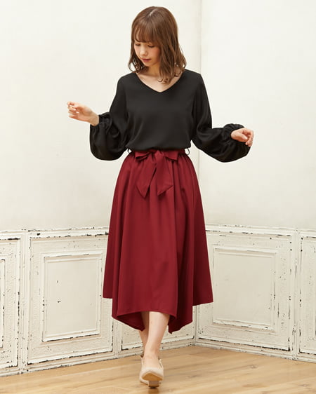 INGNI(イング) トロミブラウス＋イレヘムスカート／SET クロ
