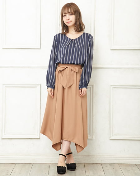 INGNI(イング) ピン付ブラウス＋イレヘムスカート／SET コン/ストライプ
