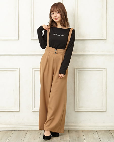 【INGNI STORE限定セット】ちびロゴボートネックトップス＋サス付パンツ／SET