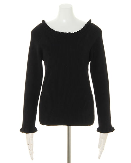 INGNI（イング） 襟フリルリブニット＋チェック柄ナロースカート／SET ｸﾛ