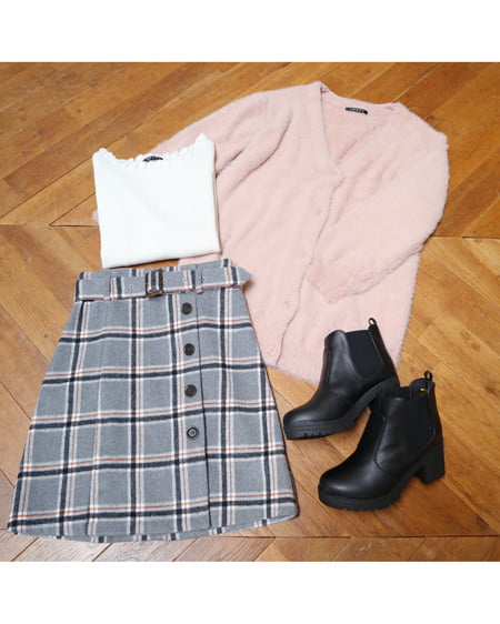 INGNI(イング) フェザーカーデ＋台形スカート／2点SET ピンクベージュ