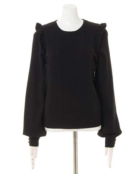 INGNI(イング) フリルケーブルニット+ピーチミディスカート/SET クロ