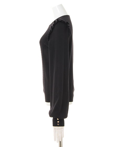 INGNI(イング) フリルケーブルニット+ピーチミディスカート/SET クロ