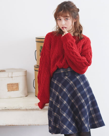 【INGNI STORE限定セット】バックリボンニット＋チェック柄フレアスカート／SET