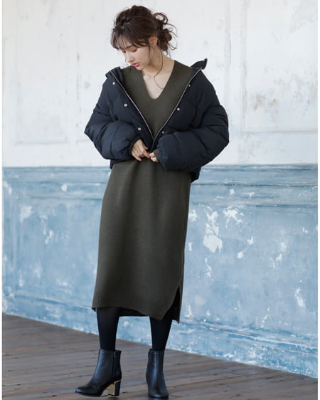 【INGNI STORE限定セット】ニットワンピース＋ショートエコダウンコート／SET