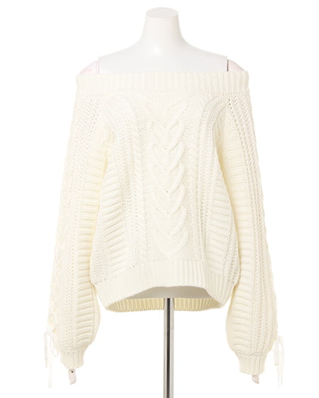 INGNI(イング) ケーブルオフショルニット+花柄ミディスカート/SET オフホワイト