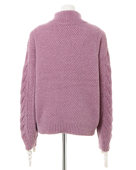 INGNI（イング） モールケーブルニット＋花柄プリーツスカート／SET ﾗﾍﾞﾝﾀﾞｰ/ﾋﾟﾝｸ