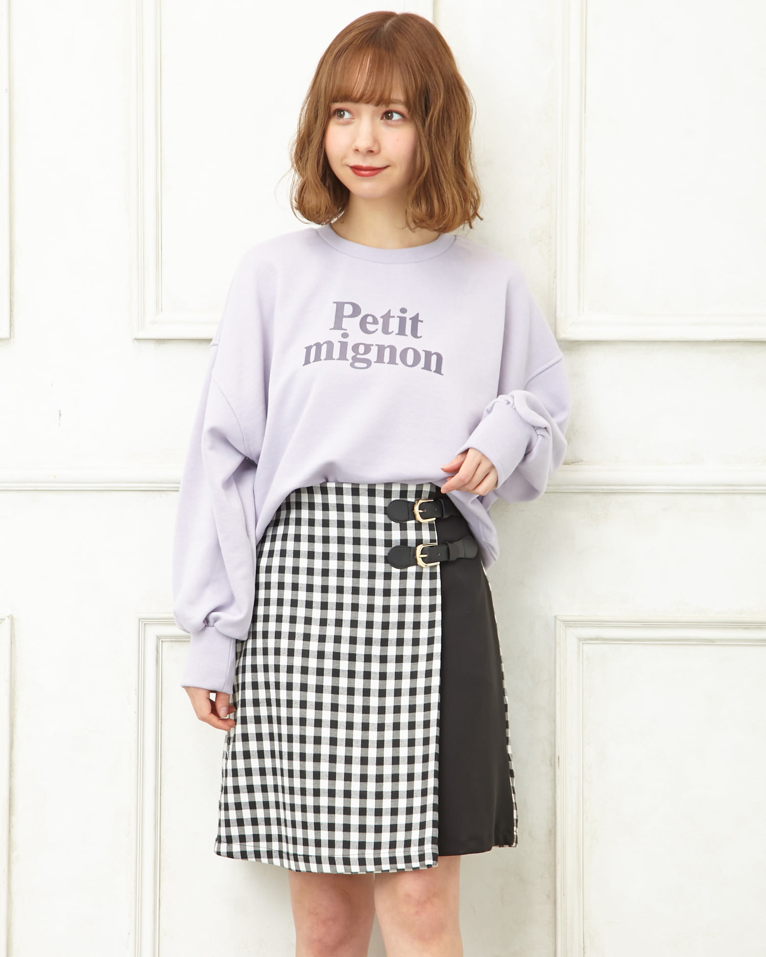ロゴモックネックスウェット＋サイドベルト台形スカート／SET｜INGNI