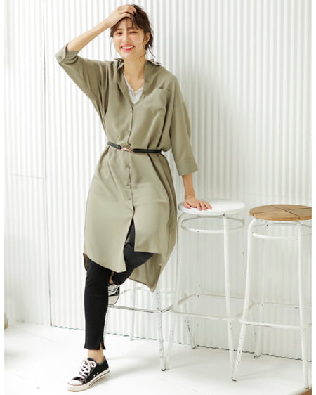 【INGNI STORE限定セット】麻調ロングビッグシャツ＋カットリブレギンス／SET