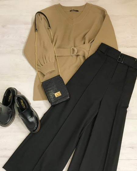 ミラノリブチュニック＋ハイウェストワイドパンツ／SET