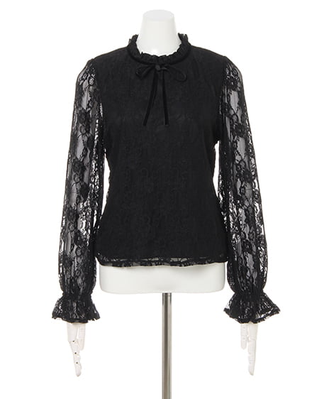 INGNI（イング） レースボウタイ長袖＋ラッフルミディスカート／SET ｸﾛ/A