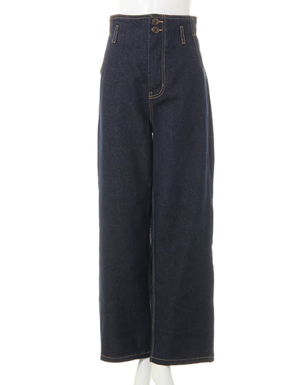 INGNI(イング) リブ切替モックネック+ハイウエストデニムパンツ/SET ボルドー